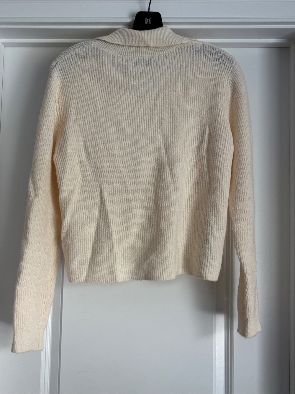 Mango Cream Ribbed Pearl-Button Collared Sweater - Picture 3 of 4
